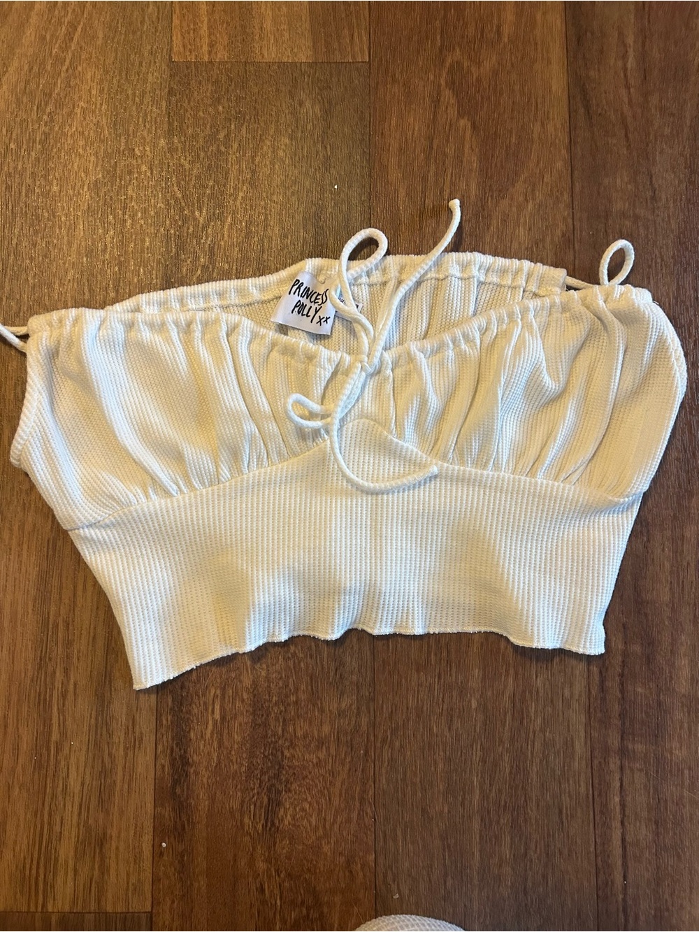 Princess Polly Cream Ribbed Drawstring Crop Top